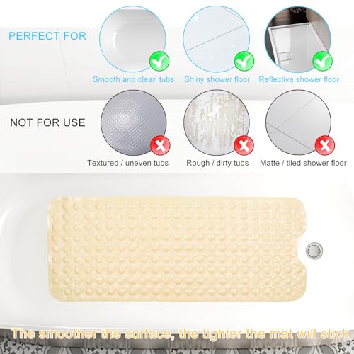 Sheepping Baby Bath Mat for Tub Non Slip Extra Long Cover Bathtub Mat for Toddler Kids 40 X 16 Inch - Eco Friendly Infant Bath Tub Mat with 200 Big Suction Cups,Machine Washable Shower Mat - color: Yellowed Cream