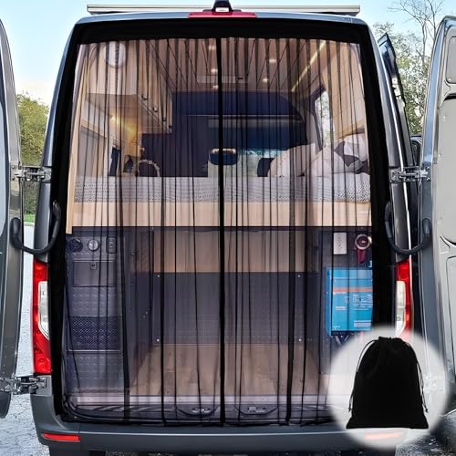 XCBYT Van Bug Screen | Magnetic Closure Bug Screen for Camping | Van Life Essentials | Universal Fit for Mercedes Sprinter & Ford Transit Mid/High Roof Rear Doors (83” H x 59” W) - size: Rear Door-Large (83" H × 59" W)