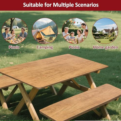 8ft Picnic Table and Bench Cover, Camping Essentials RV Gear, 96 in Waterproof Windproof Outdoor Elastic All Around Tablecloth, Fitted Rectangle Tables and Seats, Wood Grain - color: Wood Grain, size: 96"
