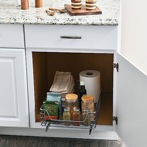 Household Essentials Chrome-Plated Steel Pull-Out Basket Organizer - size: 14.5" - Extended, style: Single Tier