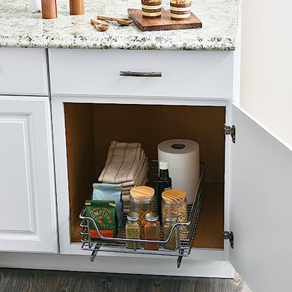 Household Essentials Chrome-Plated Steel Pull-Out Basket Organizer - size: 14.5" - Extended, style: Single Tier