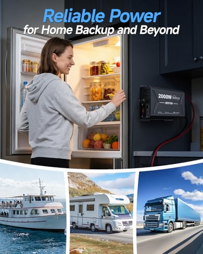 2000 Watt Pure Sine Wave Power Inverter, 12V DC to 110/120V AC Inverter with 3 AC Outlets, Remote, PD 3.0 USB Port, QC 18W, Remote Controller, LED Display,For RV Solar Systems,Semi Truck,Vehicles,Boat - color: Gray