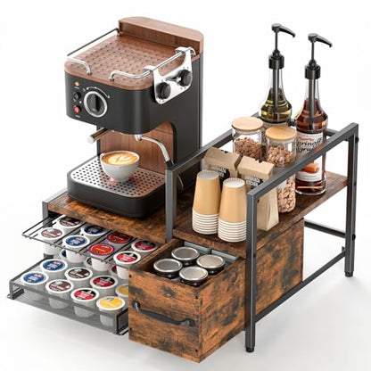 Kssiaz K Cup Holder, 2-tier Coffee Pod Holder for 48 Pods, K Cup Drawer Organizer with Sliding Storage Drawer, Coffee Bar Station Organizer for Countertop, Space Saving, Home & Office, Black - size: 15.8"×12.6"×6.7"