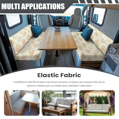 Cute Dogs Daisy Floral Print RV Dinette Cushion Covers Camper Sofa Cushion Cover Stretchable RV Dinette Seat Covers 2Pcs with Backrest & Bench Cover 2Sets - color: Cute Dogs Daisy Floral