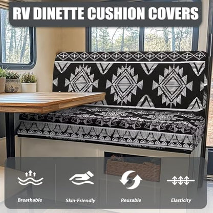 Black Tribal Pattern RV Dinette Cushion Covers South Western RV Seat Covers Dinette Booth Set - 1 Backrest & 1 Bench Cover,Camper Cushion Covers Stretch Couch Cover for RV Camper Sofa - color: Black Tribal Pattern