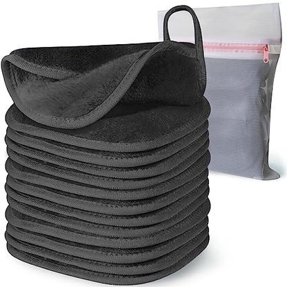 Makeup Remover Cloth, 6" x 6" Makeup Remover Towels Reusable Face Cloth for Washing Face, Makeup Remover Pads Microfiber Face Washcloth with Mesh Bag, 12 Pack, Grey - color: Grey