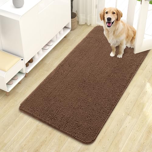 OLANLY Dog Door Mat for Muddy Paws 44x24, Absorbs Moisture and Dirt, Absorbent Non-Slip Washable Doormat, Quick Dry Chenille Mud Mat for Dogs, Entry Indoor Entryway Carpet for Inside Floor, Mocha - color: Mocha, size: 44" X 24"