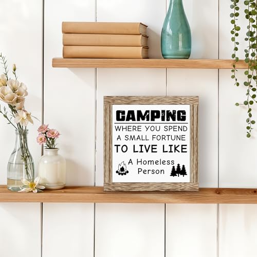 Camping Wooden Sign Desk Decor RV Accessories for Inside Camper Decor Rustic Wood Plaque Sign for Travel Trailers Camping Gifts for Camper Lovers Women Men