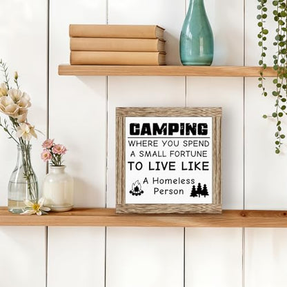 Camping Wooden Sign Desk Decor RV Accessories for Inside Camper Decor Rustic Wood Plaque Sign for Travel Trailers Camping Gifts for Camper Lovers Women Men