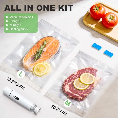 Handheld Vacuum Sealer for Food Storage, Portable Cordless Rechargeable Vacuum Sealer with Reusable Bags, Electric One-Touch Food Sealer for Meal Prep, Sous Vide, Freezer, Travel & RV