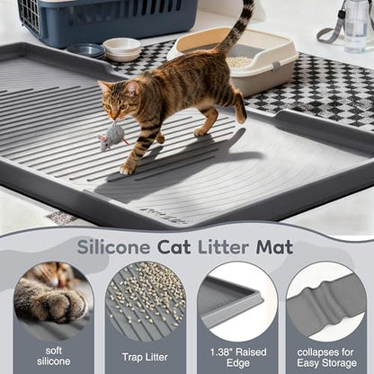 ISSEVE Cat Litter Mat 54" x 27.5" XXL, Extra Large Silicone Mat for Litter Box, 1.38" Raised Edge Urine Proof Litter Trapping Mat Pad for Scatter Control, Soft on Kitty Paws, Protect Floor (Dark Grey) - color: Dark Grey