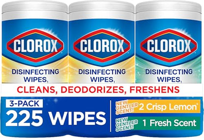 Clorox Disinfecting Wipes for Allergy Season, Bleach-Free, Multi-Surface Cleaner, Antibacterial, Fresh Scent & Crisp Lemon, 75 Count Each, Pack of 3 - size: 75 Count (Pack of 3)