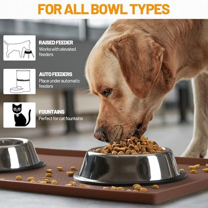Hubulk Dog Feeding Mat,100% Waterproof Food Grade Silicone Pet Food and Water Bowl Placemat,Dishwasher, High Raised Edge to Prevent Spills,Nonslip Tray to Stop Messes on Floor（32"x24"x1.0", Brown） - color: Brown, size: 32"l X 24"w
