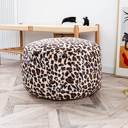 Asuprui Animal Pouf Ottoman Unstuffed Ottoman Foot Rest Round Fuzzy Pouf Seat Bean Bag Foot Rest Foldable Floor Chair Storage for Living Room Bedroom Leopard Print - color: Leopard Print Pouf No Filler