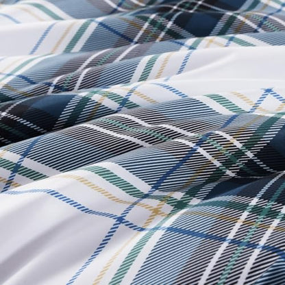 MaiRêve Full Size Plaid Comforter Set Blue White, Classic 7 Pieces Farmhouse Bedding Set, All Season Lightweight Bed in A Bag with Sheets, Pillowcases & Shams - color: Blue White, size: Full