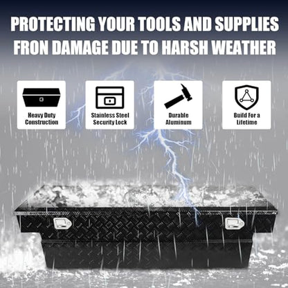 confote 71 Inch Heavy Duty Aluminum Stripes Plated Tool Box Pick Up Truck Bed RV Toolbox Waterproof Storage Organizer with Lock and Key,71"x 21"x 19"-Black