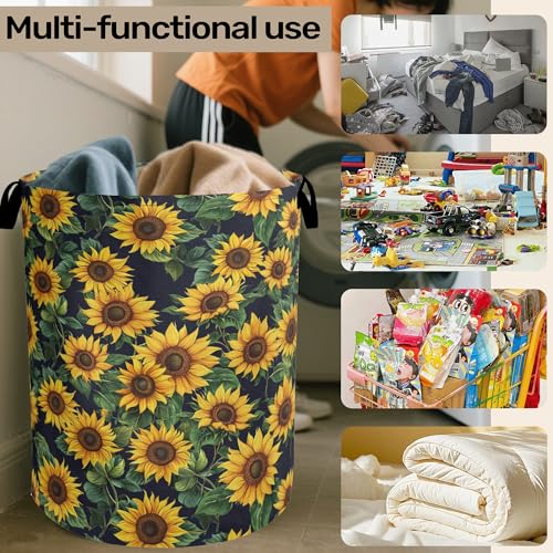 Sunflower Laundry Basket with Handles - Extra Large Foldable Hamper for Bathroom/Laundry/Bedroom/Dorm, Washable Fabric Storage Bin - color: Sunflower