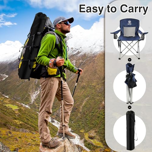 Elevon Camping Chair, Portable Folding Outdoor Chair with Arms, Cup Holder and Carry Bag - color: Navy Blue-2 Pack