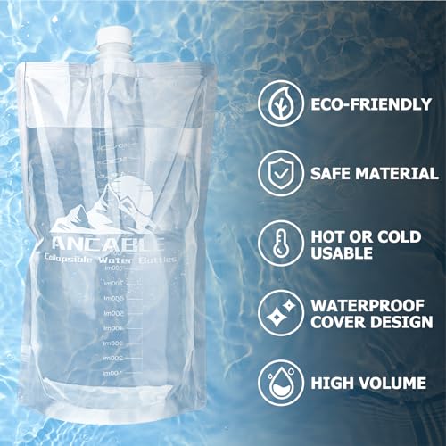 Ancable 64oz Collapsible Water Bottles, 3-Pack Reusable Travel Foldable Water Bottles for Hiking Camping Running Bike, BPA-Free Water Bottle - color: Clear x 3, size: 64 Ounces