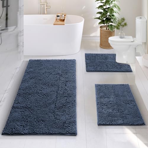 Hearth & Harbor Bathroom Rugs, Chenille Bath Mat - Machine Washable Bath Mats for Bathroom Non-Slip Backing Rubber, Quick Dry Mat - Navy Blue Bath Rug, 17x24-26x44-20x24 - color: Navy Blue, style: 17x24 / 26x44 / 20x24