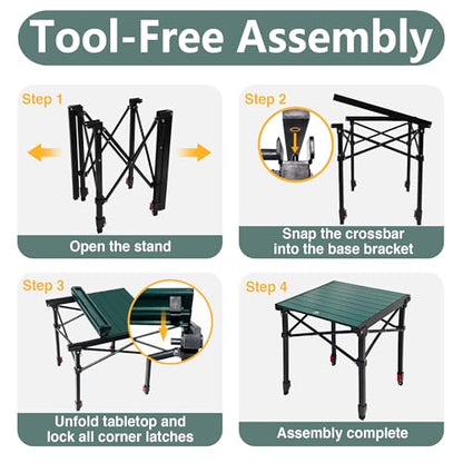 Camping Table Portable Foldable with Adjustable Height, Lightweight Collapsible Aluminum Roll-Up Camp Table with Storage Bag & Carry Bag, Heat-Resistant for RV Picnic BBQ Camping (Medium 20"×18") - size: Medium 20"×18" - Side Table Height (26"H)