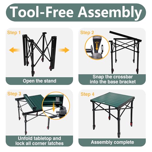 Camping Table Portable Foldable with Adjustable Height, Lightweight Collapsible Aluminum Roll-Up Camp Table with Storage Bag & Carry Bag, Heat-Resistant for RV Picnic BBQ Camping (Large 28"×25") - size: Large 28"×25" - Dining Height (32.5"H)
