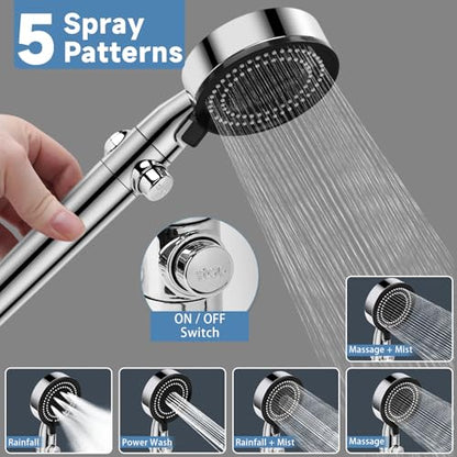 RV Shower Head with Hose, 5+1 Mode High Pressure Replacement with On/Off Switch, Water Saving Motorhome Shower Head for RV/Campervan, Caravan(Silver) - color: Silver