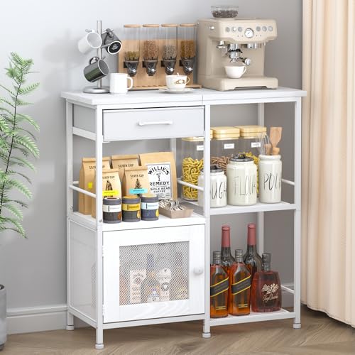 SWTYMIKI Coffee Bar Cabinet for Home - Farmhouse Coffee Stand Station Multi-Purpose Buffet Sideboard Cabinet - Kitchen Bar Table for Living Room, Corner, Small Space, White - color: White - Standard, style: Coffee Station with Storage Cabinet