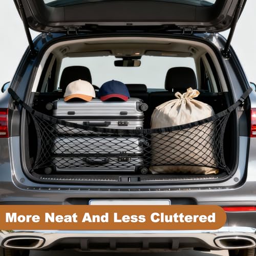 PATIKIL Truck Cargo Net, 28 x 20 Inch Polyester Adjustable Trunk Bed Net Stretchable Mesh Storage Organizer with 8 Hooks Universal for Pickup Trucks SUV Cars, Black - size: 28 x 20 Inch