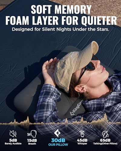 KingCamp Large Camping Pillow, Hybrid Inflatable Pillow with Soft Washable Foam Cover, Quiet Camp Pillow for Side Sleepers, Car Camping, Travel & Backpacking - color: Dark Grey