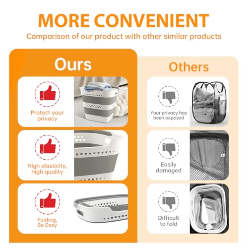 42L Medium Collapsible Plastic Laundry Basket with Handles, Foldable Laundry Basket Hamper, Pop Up Storage Container Organizer for Washing Storage (Gery, 17 Inch * 13 Inch * 15 Inch) - style: 42L