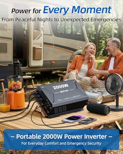 BESTEK 2000W Car Power Inverter, DC 12V to 110V AC Converter Car Outlet Adapter with USB-C PD30W QC18W Cigarette Lighter Plug, 3 AC Charger Outlets and Dual USB Ports for RV Road Trips - color: Black