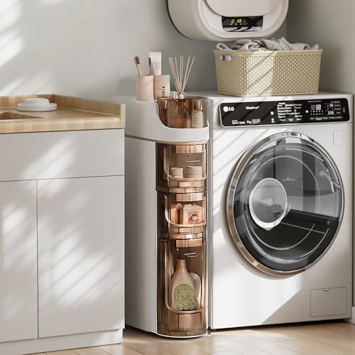 VECELO 3-Tier Slim Bathroom Storage Cabinet with Wheels, Skinny Bathroom Storage Cabinet with Drawers, Toilet Paper Holder, Movable Narrow Floor Cabinet for Small Space, Bathroom - size: 16.14" x 6.69" x 28.94"