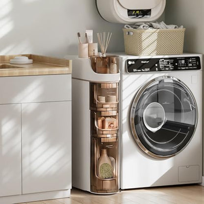 VECELO 3-Tier Slim Bathroom Storage Cabinet with Wheels, Skinny Bathroom Storage Cabinet with Drawers, Toilet Paper Holder, Movable Narrow Floor Cabinet for Small Space, Bathroom - size: 16.14" x 6.69" x 28.94"