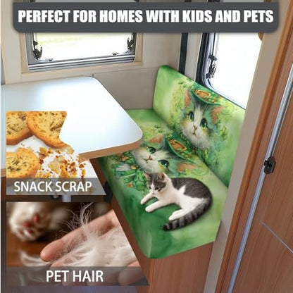 Cat Hat Shamrock RV Dinette Cushion Covers Washable Sofa Furniture Protector Stretch RV Couch Covers St. Patrick's Day Accessories Backrest Cover and Pillowcase - color: Cat Hat Shamrock
