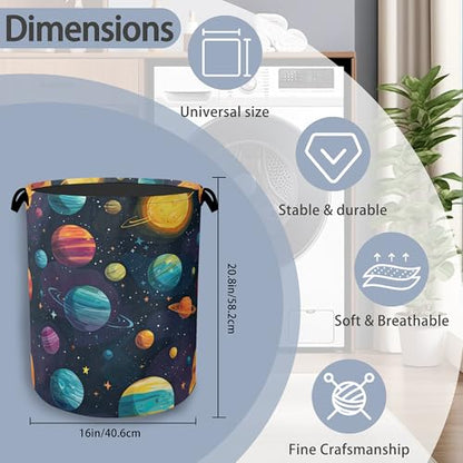 Celestial Planet Laundry Basket,Foldable with Handles Tote Bag Oxford Cloth for Bathroom Bedroom Dirty Clothes Storage Bucket 16" x 20.8" - color: Celestial Planet