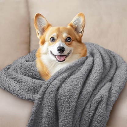 Luciphia 1 Pack 3 Calming Dog Blanket Fluffy Premium Fleece Pet Blankets Soft Sherpa Throw for Dogs Puppy Cat Grey/Beige/HazeBlue Medium (30" x20") - color: Grey/Beige/Hazeblue, size: Medium (Pack of 3)