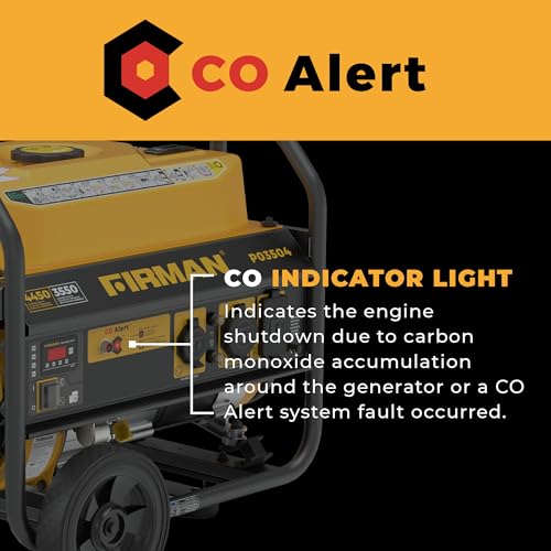 FIRMAN P03504 Gas Portable Generator, 120V Recoil Start | 4450 Starting Watts, CO Alert Safety System, RV Ready Outlets, 5 Gallon Fuel Tank, 14-Hr Runtime for Home Backup Outdoor Use