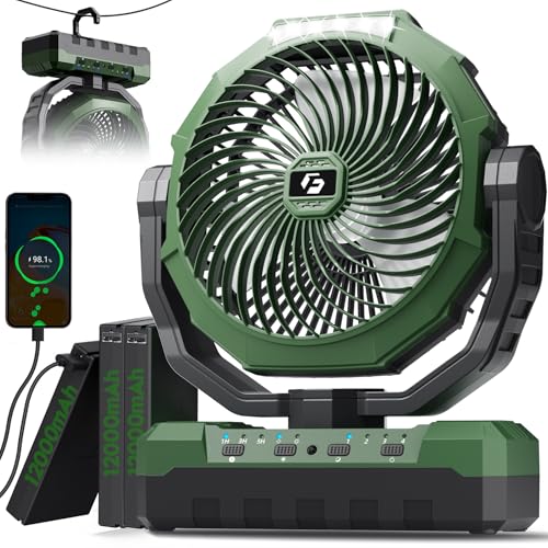 FRIZCOL 3-in-1 Camping Fan - Portable Fans Rechargeable - 36000mAh Detachable Battery Powered Fan with Light & Remote for Indoor, Outdoor, Tent, Travel, Fishing, Jobsite, Gifts for Men Dad Him - Green - color: Green, style: 36000mAh Detachable