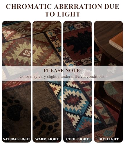 YIHOUSE Rustic Cabin Area Rug 8x10,Machine Washable Lodge Bear Rug,Non-Slip Low Pile Print Pattern Southwestern Rug for Living Room Bedroom - color: Brown, size: 8'x10' (Rectangular)