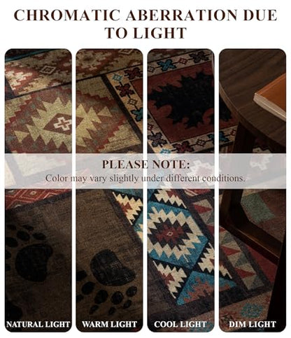 YIHOUSE Rustic Cabin Rugs for Living Room 9x12, Wildlife Bear & Deer Area Rug, Washable Southwestern Lodge Large Area Rug - color: Brown, size: 9'x12' (Rectangular)