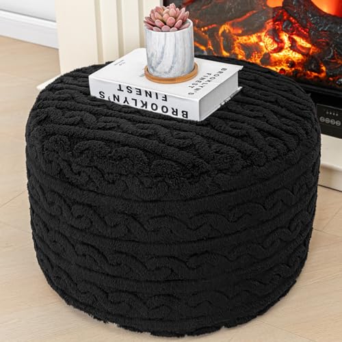 Asuprui Round Pouf Ottoman Stuffed Pouf Foot Stool Floor Chair for Living Room Bedroom Filled Boho Foam Ottoman Foot Rest for Couch 20 Diameter x 12 Height Black Pouf with Filler - color: Black Pouf With Filler