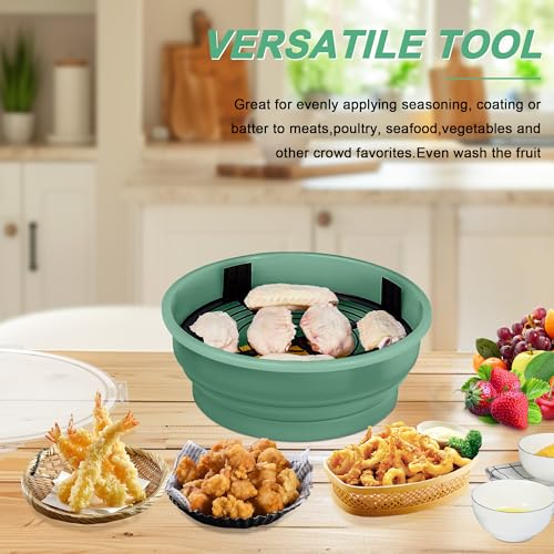 FJNATINH Collapsible Batter Bowl - Mess Free Better Breader Shaker Bowl with Lid Breading Shaker Container - Great for Fried Fish, Fried Chicken, Onion Rings, Wings,No Leak,Easy to Store,Mint Green - color: Mint Green