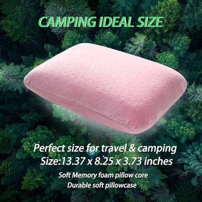Travel Pillow Small Camping Pillow Memory Foam Bed Neck Soft Pillow Lightweight Easy to Carry Portable Home Pillow Removable Pillow Cover with Travel Storage Bag (Pink) - color: Pink