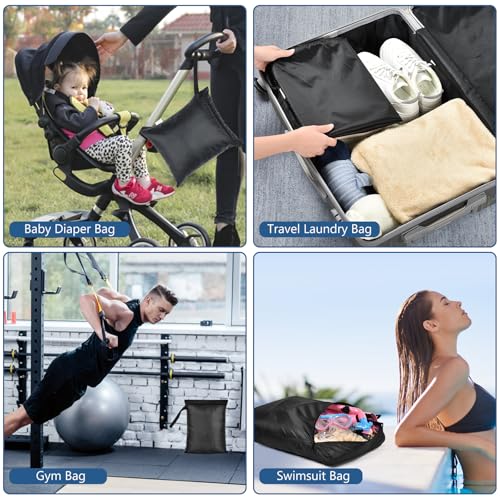 OTraki 2PCS Small Wet Bag for Swimsuit 12x14 Inch Waterproof Wet Dry Bag | Wet Clothes Bag with Handle & Zippered Reusable Washable Travel Bags for Beach Pool Yoga Gym, Drying Do Not Exceed 176℉ Black