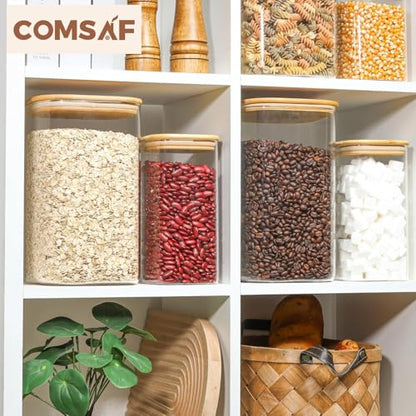 ComSaf 1.2 Gallon Wide Mouth Flour Sugar Storage Containers 2 Pcs, 4.6 Qt Glass Storage Containers with Lids, Large Pantry Glass Jar with Lid, Big Jars for Rice, Flour, Sugar, Cereal, Cookie, Coffee - color: 4.6Qt-Square-2Pack