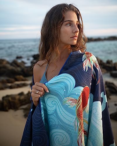 Quick Dry Towel Extra Large 78x35 Inch - Microfiber Beach Towel - Perfect for Beach, Travel, Swimming, Pool, Yoga, Hiking, Camping - Lightweight, Fast Drying, Compact for Adults (Koi Fish) - color: Koi Fish, style: Extra Large 78x35"