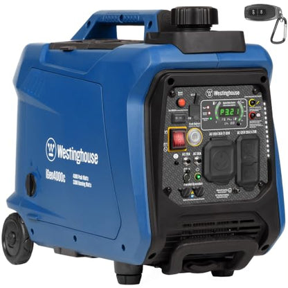Westinghouse 4000 Peak Watt Super Quiet Portable Inverter Generator, Remote Electric Start with Auto Choke, RV Ready 30A Outlet, Gas Powered, CO Sensor, Parallel Capable - style: 4000 Watts - Gas Only - Remote Start