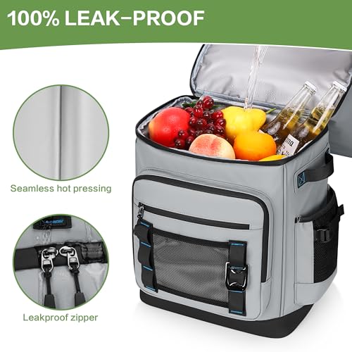 42 Can Backpack Cooler,40L Insulated Double Decker Leakproof, Waterproof Travel Cooler Backpack for Beach Camping Picnic Travel - color: gray