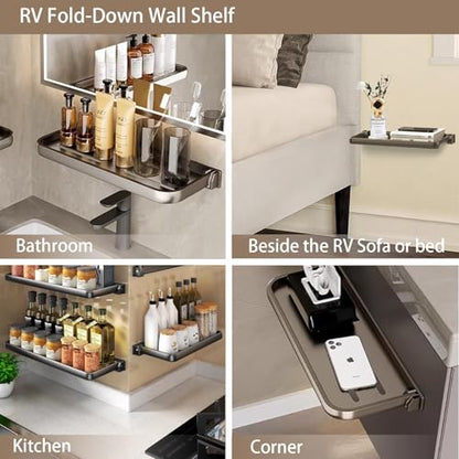 RV Aluminum Foldabling Shelf-Hidden,Small Folding Wall Shelves for Bathroom,VR,Campers,Kitchen.90°Folding Shelves for Room Wall,Waterproof and Space-Saving Foldable Shelf for Bathroom (2)
